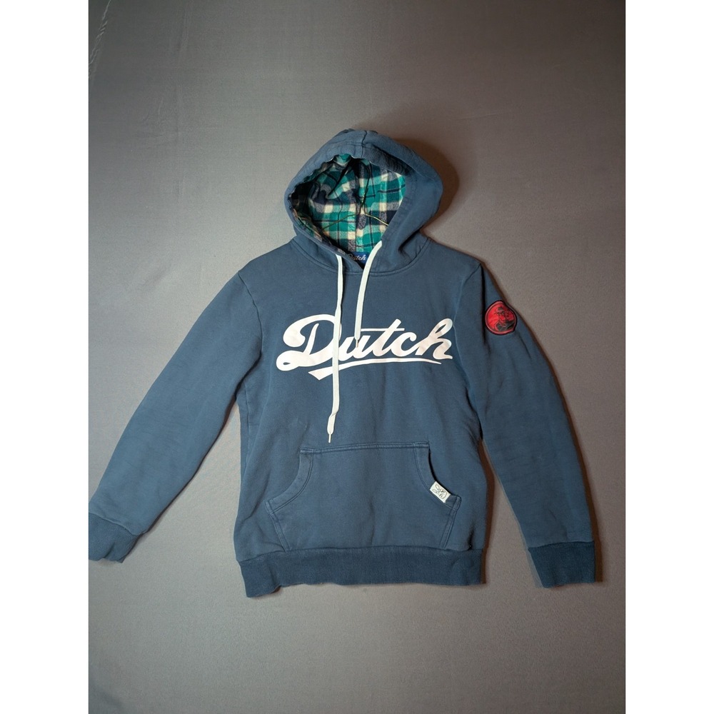 Vintage Dutch Hoodie Men Small Navy Blue Dick Tracy Patch Fleece Kangaroo Pocket